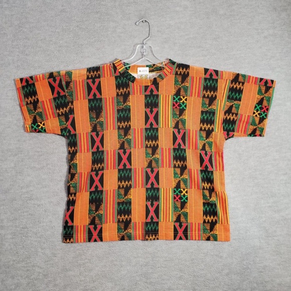 VINTAGE Malcolm X Women Shirt OS Cropped Kente African Print Civil Right 80s USA